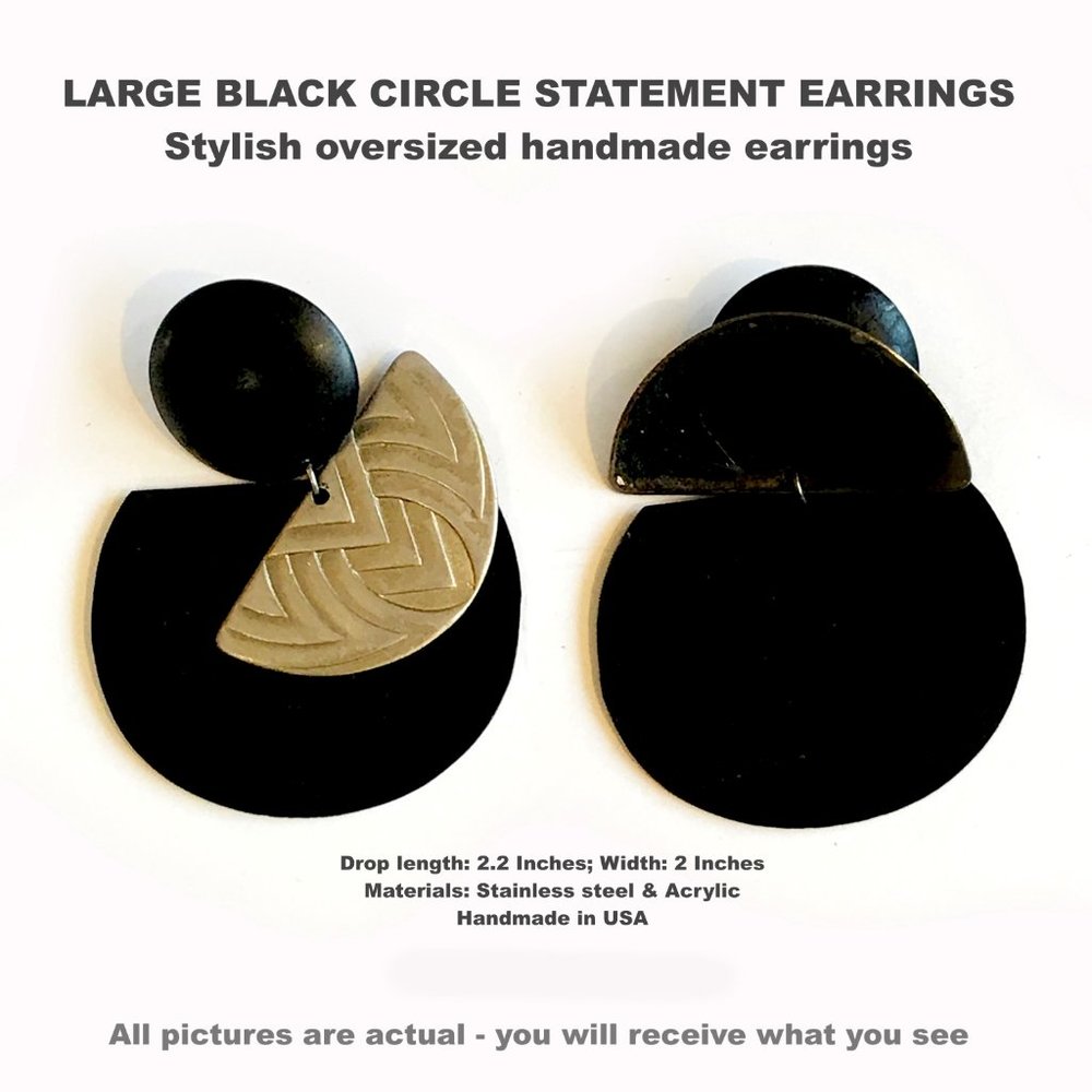 Large Black Circle Statement Earrings - image 3